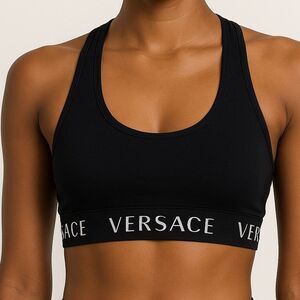 VERSACE Black Logo Sports Bra